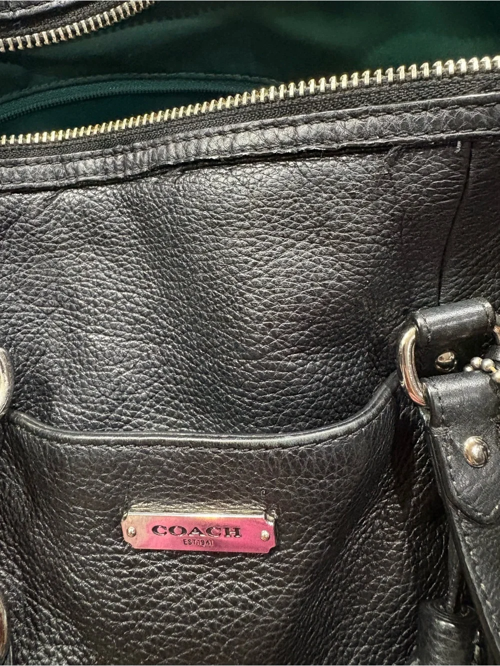 Coach F26121 Avery black pebbled leather satchel